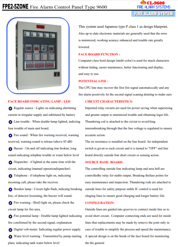 CEMEN FA-605 Fire Alarm Control Panel 5 Zone ตู้คอนโทรลระบบไฟร์อราม