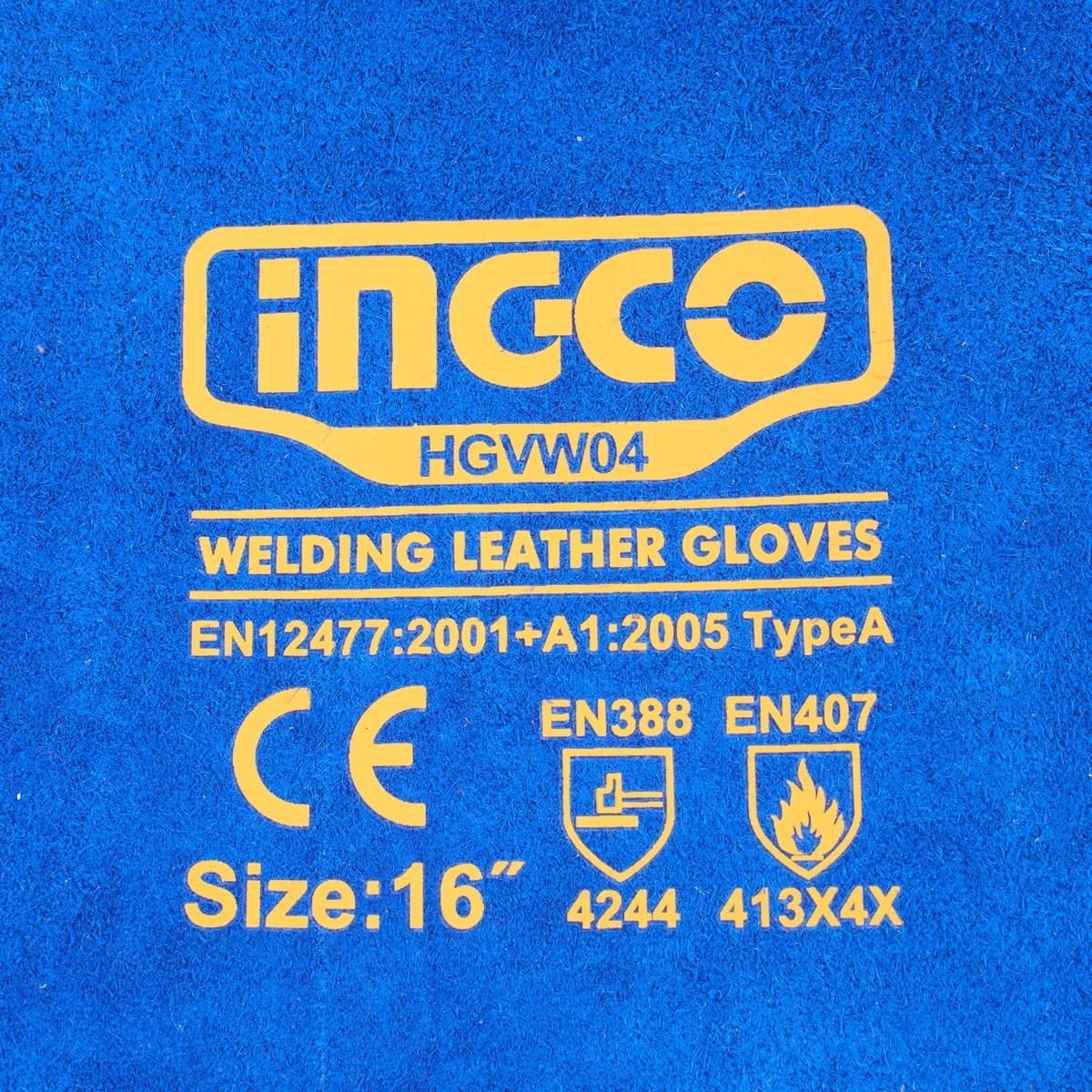 INGCO ถุงมือหนัง สำหรับงานเชื่อม รุ่น HGVW04 ขนาดความยาว 16 นิ้ว สามารถทนอุณหภูมิความร้อนได้ถึง 350 องศา (อิงโก้)