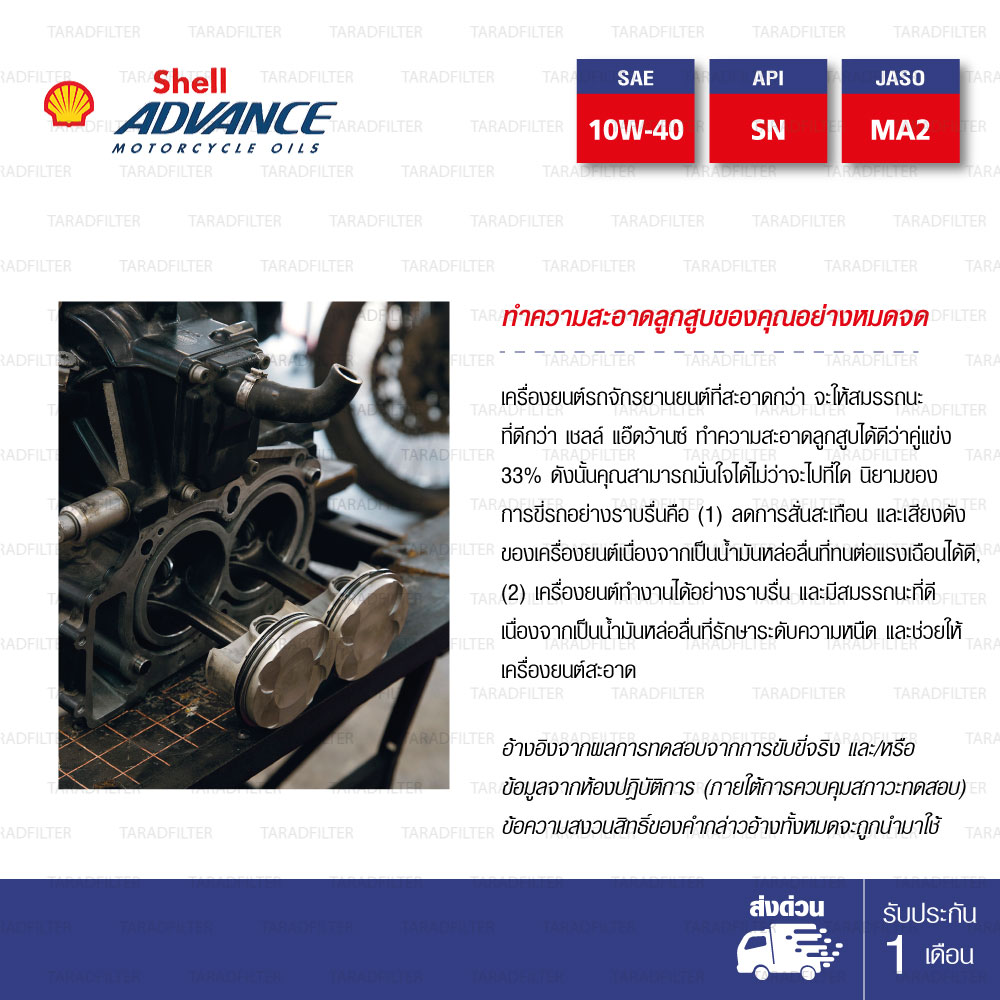 น้ำมันเครื่องสังเคราะห์ 100% Shell Advance Ultra 4T 10w-40