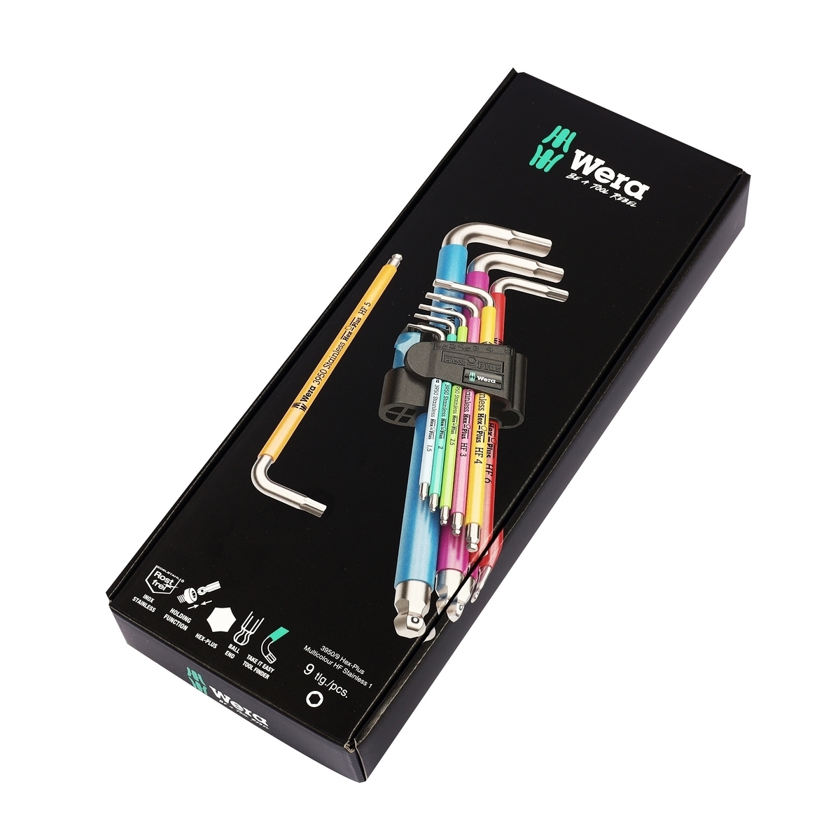 WERA ชุดประแจหกเหลี่ยม 3950/9 Hex-Plus Multicolour HF Stainless 1 รหัส 05022699001 (เวร่า)