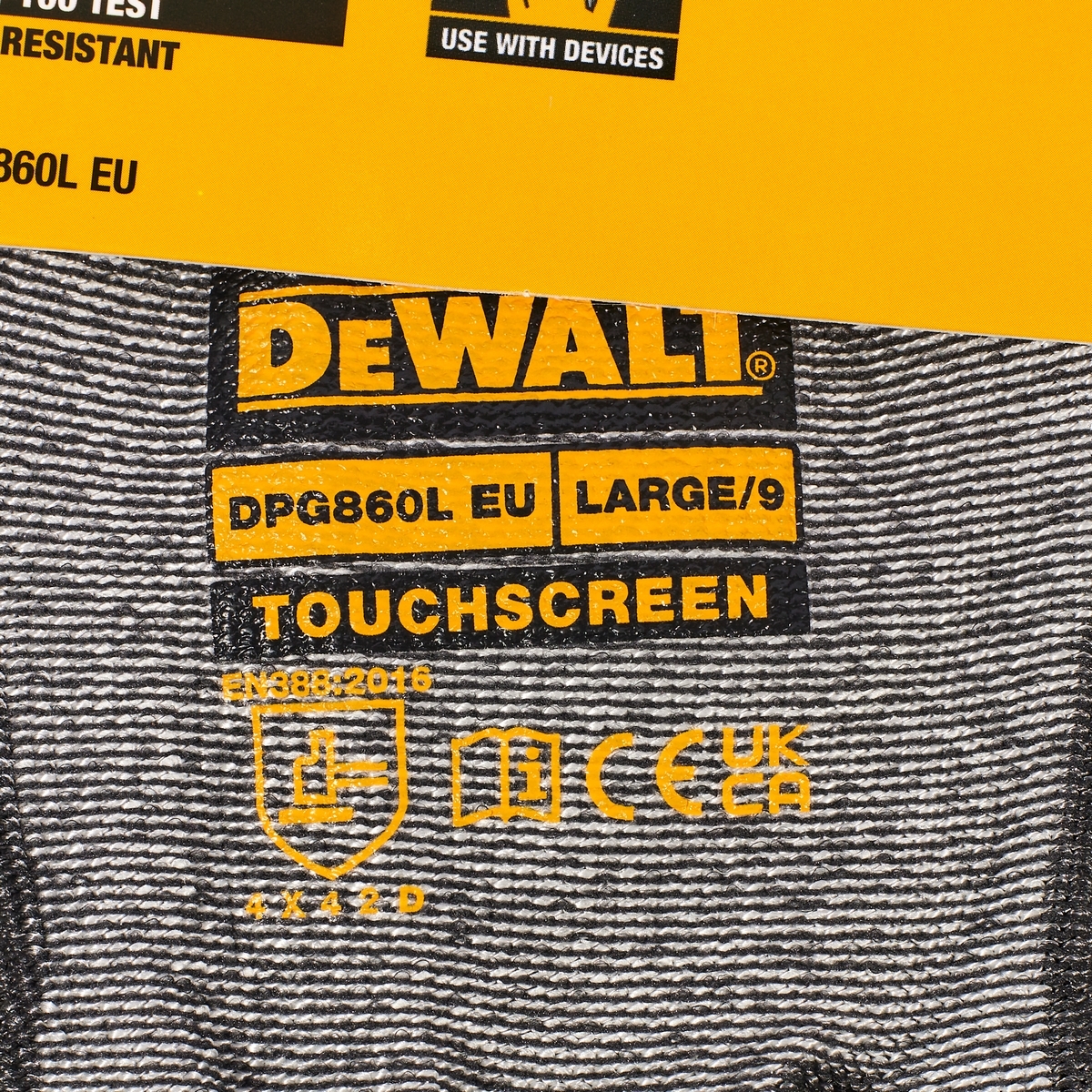 DEWALT ถุงมือกันบาด ถุงมือกันบาด ไซส์ L (Touch Screen) รุ่น DPG860L ไซส์ M DPG860M เคลือบยางแท้ 100% ผ้าถักไร้ตะเข็บเพื่อความกระชับสบาย (ดีวอลท์)