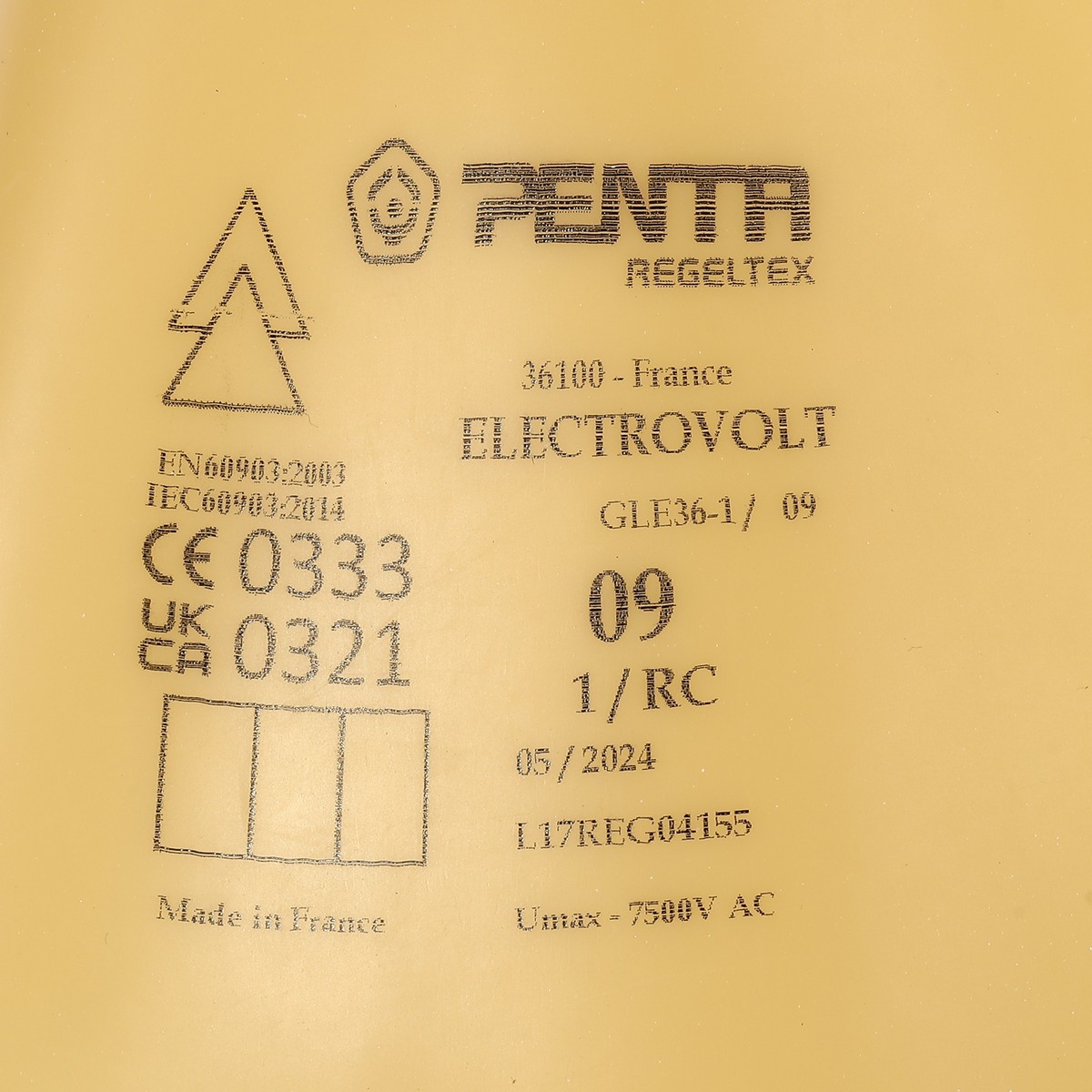 MAXSAFE REGELTEX ถุงมือยางกันไฟฟ้า รุ่น GEL10000V ป้องกันไฟฟ้าแรงสูงระดับ 00 กันกระแสไฟฟ้า 7,500 - 10,000 โวลต์ ได้รับการรับรองมาตรฐาน IEC 60903, EN 60903 (แม็กซ์เซฟ)