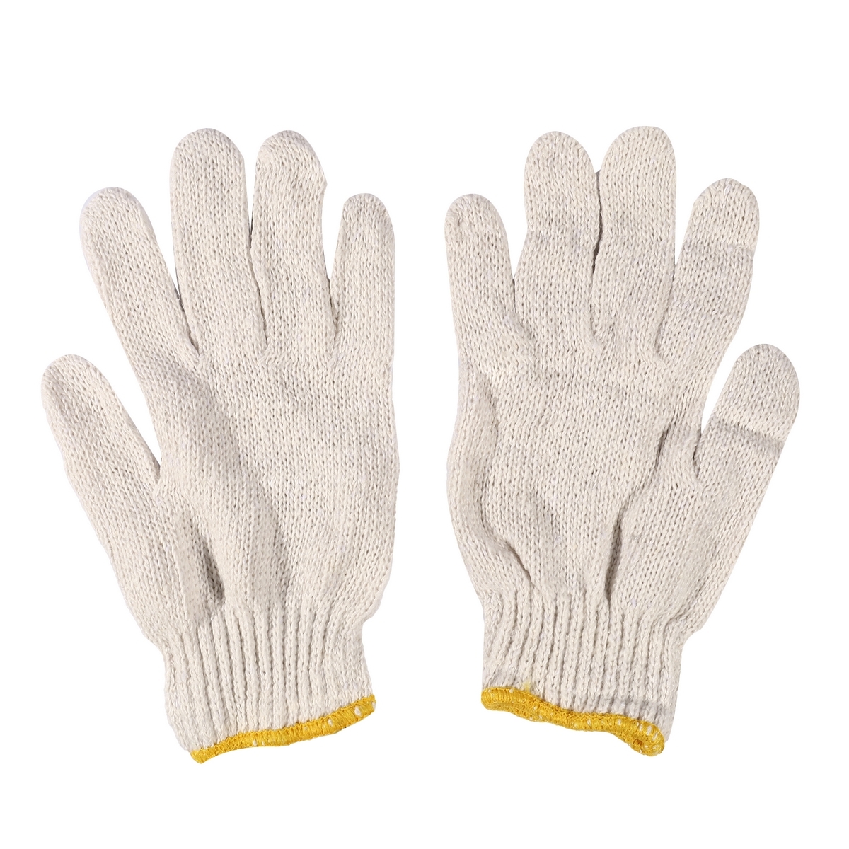 KT-N ถุงมือผ้า ถุงมือผ้าทอ ถุงมือผ้าฝ้าย สีขาว-ขอบเหลือง น้ำหนัก 600 กรัม / 6 ขีด เหมาะสำหรับใช้กับงานทั่วไป ป้องกันอาการบาดเจ็บ (บรรจุ : 1 โหล/12 คู่) (เคที-เอ็น)