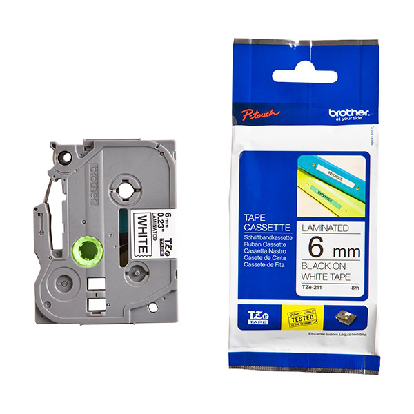 เทปพิมพ์อักษร Brother TZE-211 (6 มม.) ดำพื้นขาว